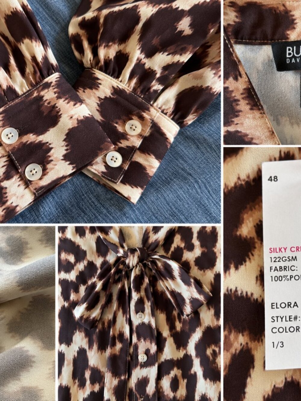Buffalo David Bitton Leopard Print Tie Neck Blouse NWT Silky Crepe Size Small - Picture 6 of 6